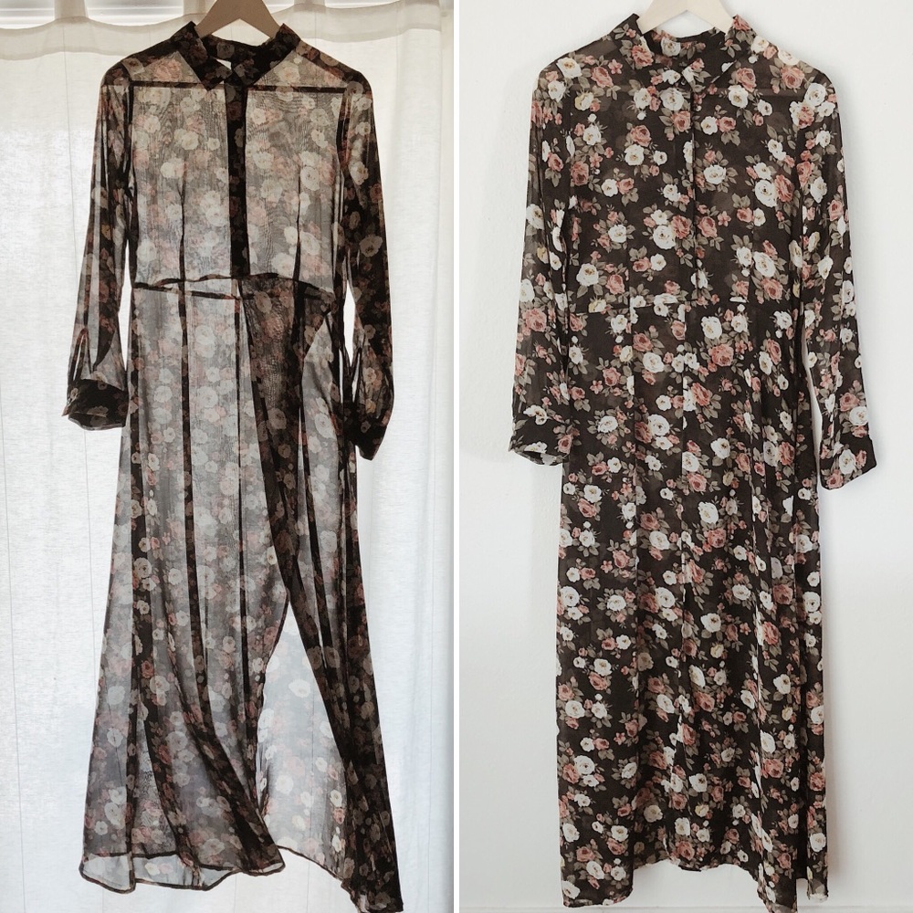 Sheer Floral Maxi Dress with Sexy Side Slit